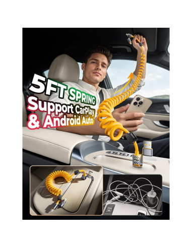 Cable Enrollado 4-en-1 Jixivor 45W USB C y Lightning 5FT