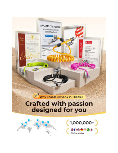 Cable Enrollado 4-en-1 Jixivor 45W USB C y Lightning 5FT