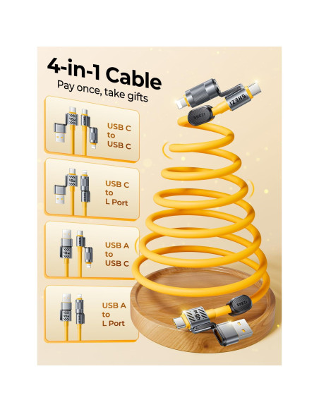 Cable Enrollado 4-en-1 Jixivor 45W USB C y Lightning 5FT