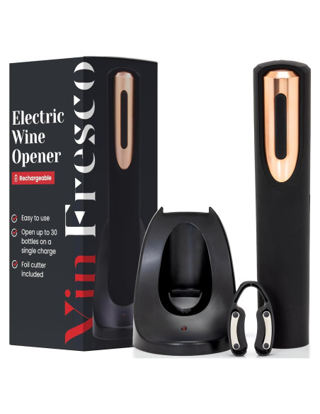 Abridor de Vino Eléctrico Recargable Vin Fresco - Negro y Oro Rosa