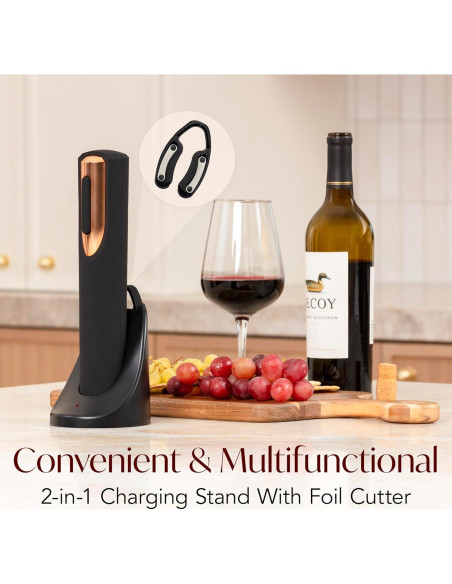 Abridor de Vino Eléctrico Recargable Vin Fresco - Negro y Oro Rosa