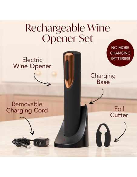 Abridor de Vino Eléctrico Recargable Vin Fresco - Negro y Oro Rosa