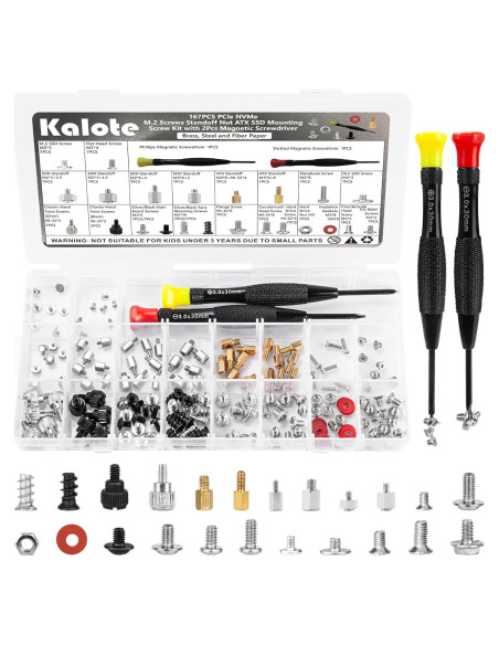 Kit de Tornillos para PC Kalote 167 Piezas M.2 SSD y ATX