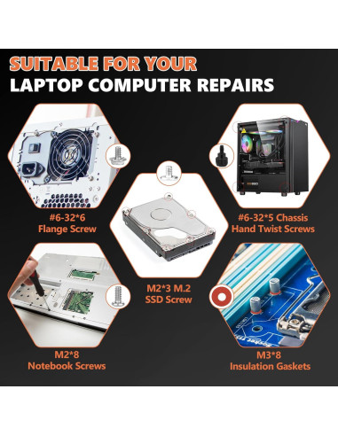 Kit de Tornillos para PC Kalote 167 Piezas M.2 SSD y ATX