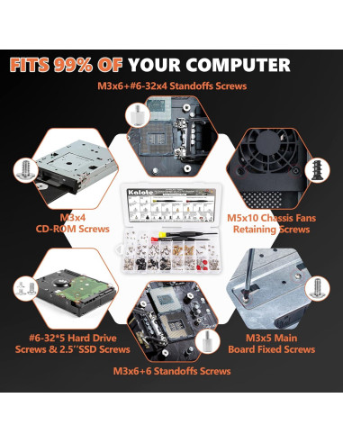 Kit de Tornillos para PC Kalote 167 Piezas M.2 SSD y ATX