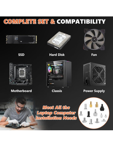 Kit de Tornillos para PC Kalote 167 Piezas M.2 SSD y ATX