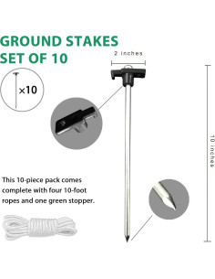 Estacas de Tienda Eurmax Galvanizadas 25.4cm 10 Piezas con Cuerdas 2