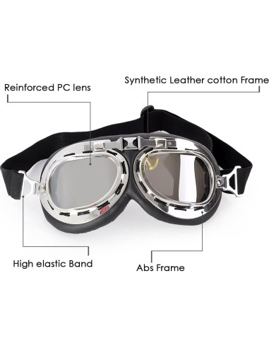 Gafas de Cosplay Steampunk Retro Piloto Negro Lente Transparente