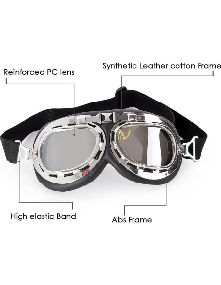 Gafas de Cosplay Steampunk Retro Piloto Negro Lente Transparente