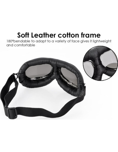 Gafas de Cosplay Steampunk Retro Piloto Negro Lente Transparente