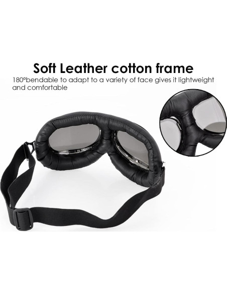 Gafas de Cosplay Steampunk Retro Piloto Negro Lente Transparente