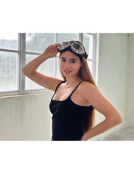 Gafas de Cosplay Steampunk Retro Piloto Negro Lente Transparente