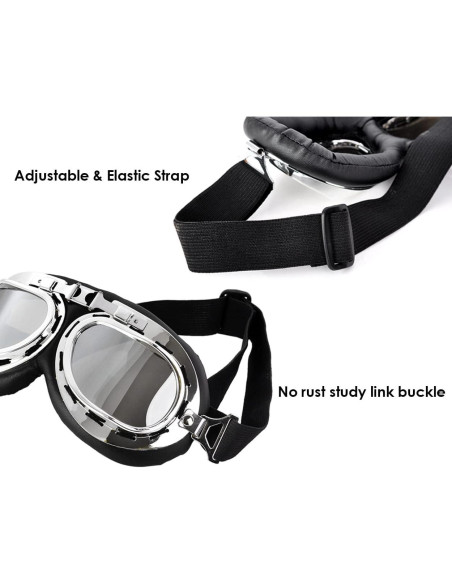 Gafas de Cosplay Steampunk Retro Piloto Negro Lente Transparente