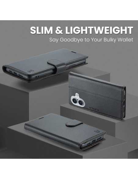 Funda billetera FLIPALM para iPhone 16 con bloqueo RFID - Negro