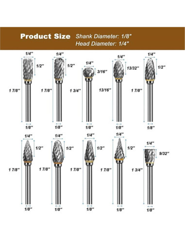 10 Piezas Bits de Carving Carburo Doble Corte HUAHA 3mm