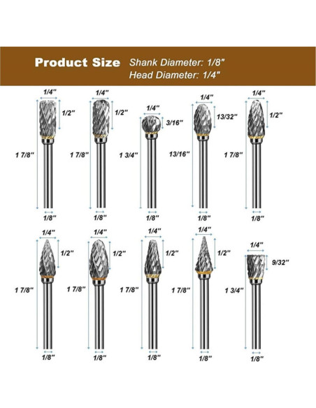 10 Piezas Bits de Carving Carburo Doble Corte HUAHA 3mm