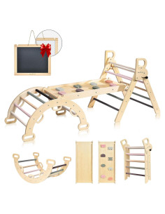 Conjunto Triángulo Pikler BlueWood 7 en 1 Escalador Plegable Rosa