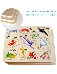 Rompecabezas de Madera QUOKKA 3 en 1 para Niños 1-5 Años 2