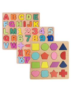 Rompecabezas de Madera Montessori Winbar - 3 Piezas Alfabeto, Números y Formas