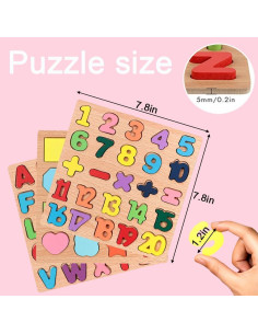 Rompecabezas de Madera Montessori Winbar - 3 Piezas Alfabeto, Números y Formas 2