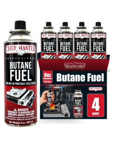 Paquete de 4 Latas de Butano Chef Master 8oz - Combustible para Estufas y Sopletes