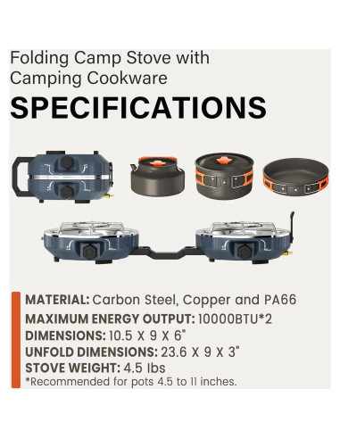 Estufa de Camping Cofiyard 2 Quemadores Propano 20000 BTU
