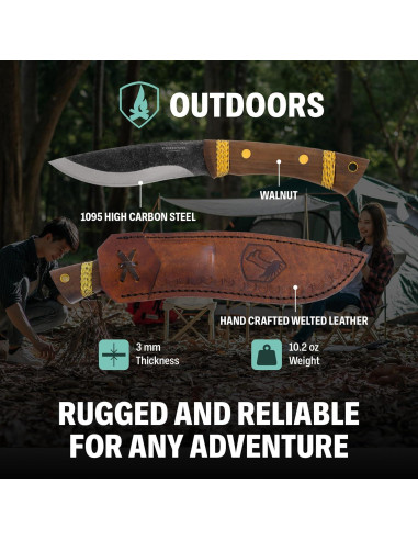 Cuchillo de Bushcraft Condor Huron Grande - Acero 1095 - Mango de Nogal