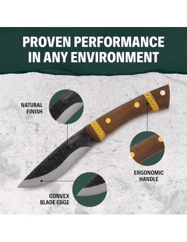 Cuchillo de Bushcraft Condor Huron Grande - Acero 1095 - Mango de Nogal