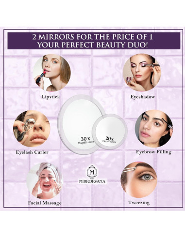 Juego de Espejos Aumentadores 30x y 20x MIRRORVANA 15cm y 10cm