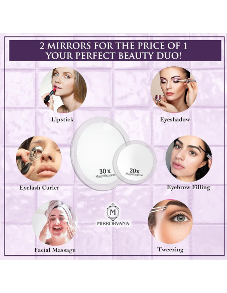 Juego de Espejos Aumentadores 30x y 20x MIRRORVANA 15cm y 10cm
