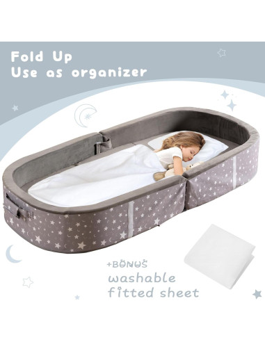 Cama de viaje portátil BYBYME - Cuna plegable impermeable 134.6x63.5 cm