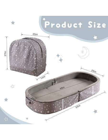 Cama de viaje portátil BYBYME - Cuna plegable impermeable 134.6x63.5 cm