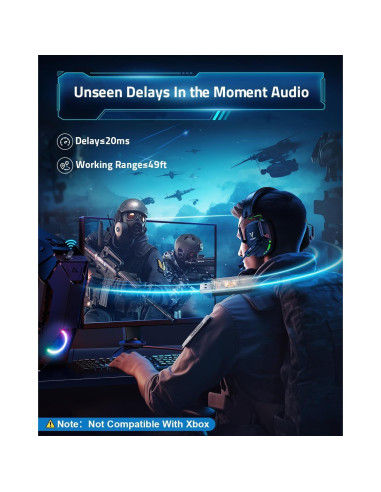 Auriculares Gaming Inalámbricos HW20 - 50mm, Bluetooth 5.4, 50H