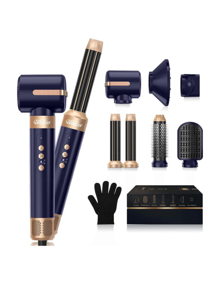 Cepillo Secador de Cabello UKLISS 7 en 1 110000 RPM Azul Dorado