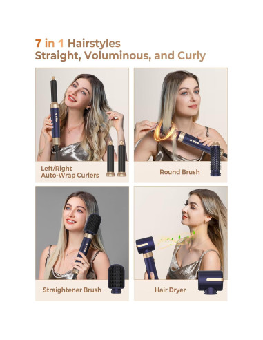 Cepillo Secador de Cabello UKLISS 7 en 1 110000 RPM Azul Dorado