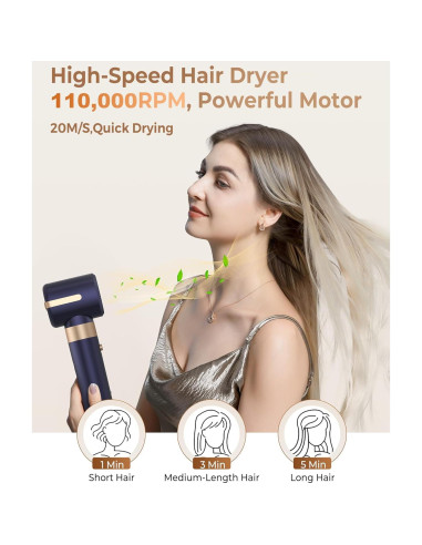 Cepillo Secador de Cabello UKLISS 7 en 1 110000 RPM Azul Dorado