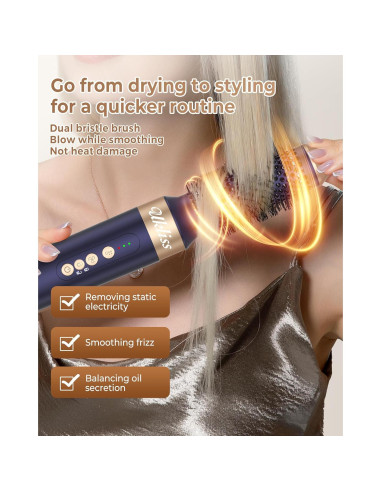 Cepillo Secador de Cabello UKLISS 7 en 1 110000 RPM Azul Dorado