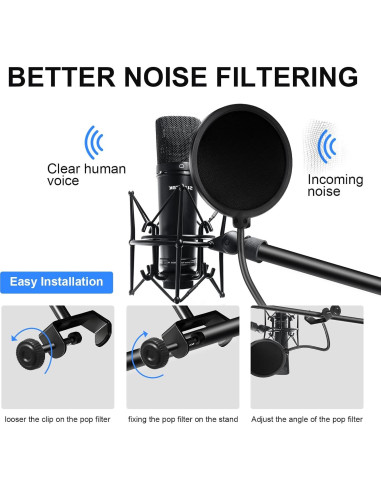 Filtro Pop Doble Capa para Micrófono Blue Yeti - Soporte Ajustable