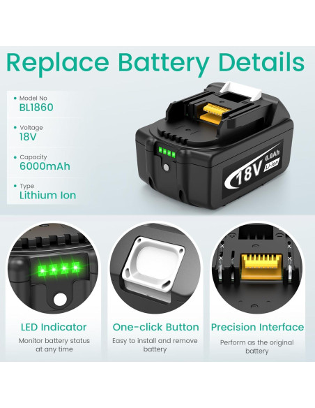 Batería de Litio 18V 6.0Ah y Cargador Doble Puerto Makita