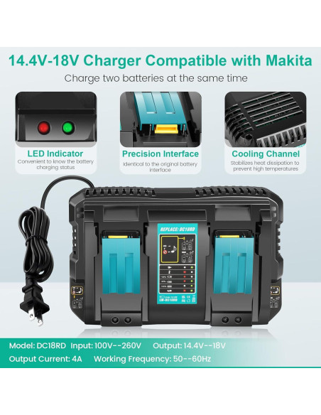 Batería de Litio 18V 6.0Ah y Cargador Doble Puerto Makita