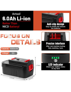 Batería 18V 6.0Ah TenHutt para Black & Decker - 2 Paquetes 2