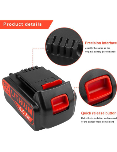 Futurebatt Baterías 20V 6.0Ah para Black+Decker - Paquete 2