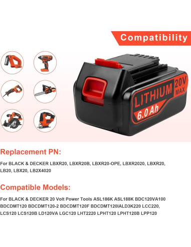 Futurebatt Baterías 20V 6.0Ah para Black+Decker - Paquete 2