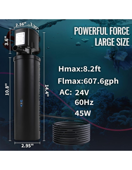 Filtro de Acuario Grande Coospider P10F-24V 2500 L/h UV