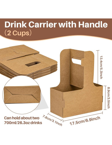 Portavasos de Cartón Kraft MAQIHAN para 2 Tazas con Asa - 20 Piezas