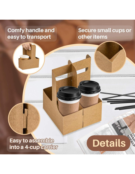 Portavasos de Cartón Kraft MAQIHAN para 2 Tazas con Asa - 20 Piezas