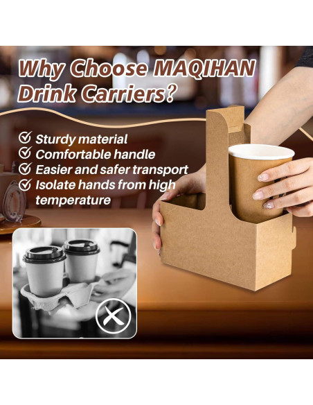 Portavasos de Cartón Kraft MAQIHAN para 2 Tazas con Asa - 20 Piezas