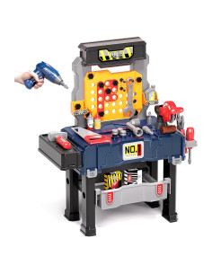Banco de herramientas para niños Deejoy, taladro eléctrico y caja