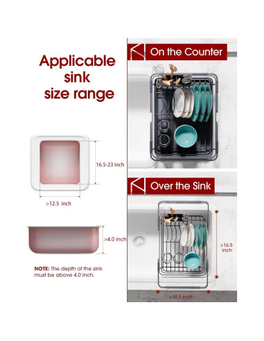 Escurridor de Platos Extensible Sakugi 30.5 cm Gris Acero Inoxidable