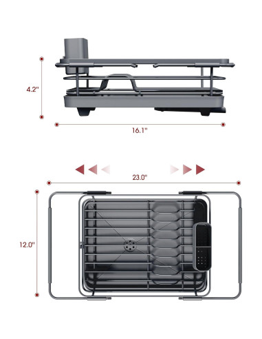 Escurridor de Platos Extensible Sakugi 30.5 cm Gris Acero Inoxidable
